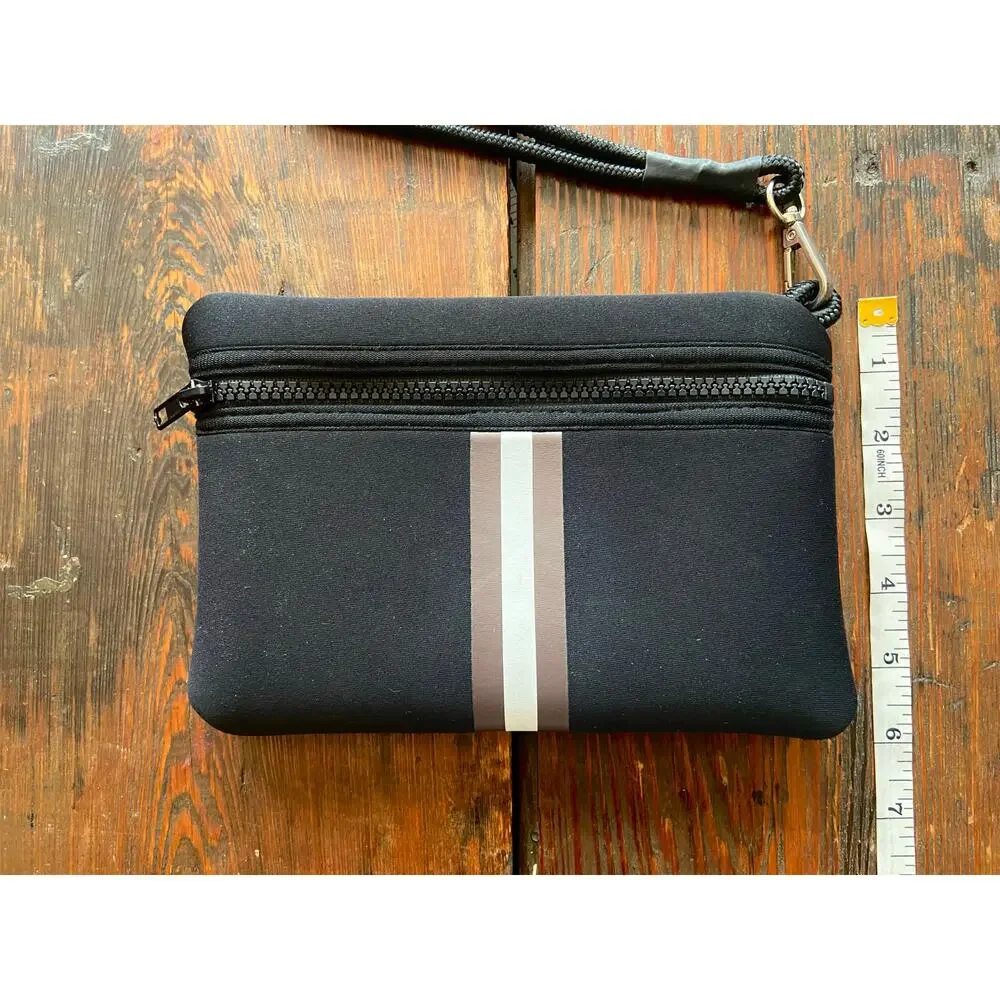 HAUTE SHORE Black Striped Neoprene Clutch/Wristlet